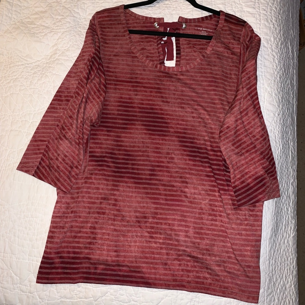 Lane Bryant Striped Acid Washed 3/4 Sleeve